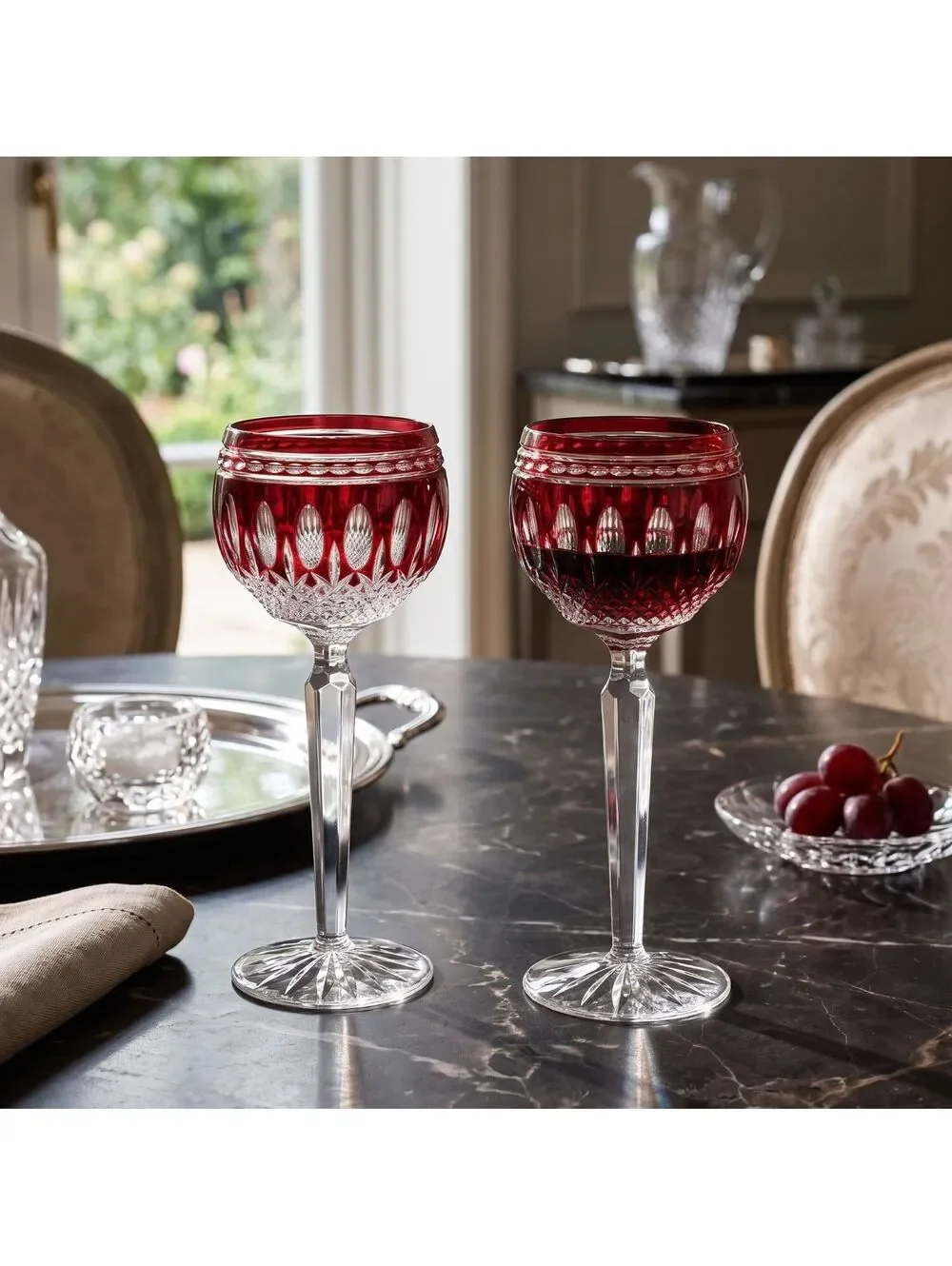 Set of 2 Rare Vtg. WATERFORD Clarendon Ruby Red Lead Crystal Wine Glass Stemware
